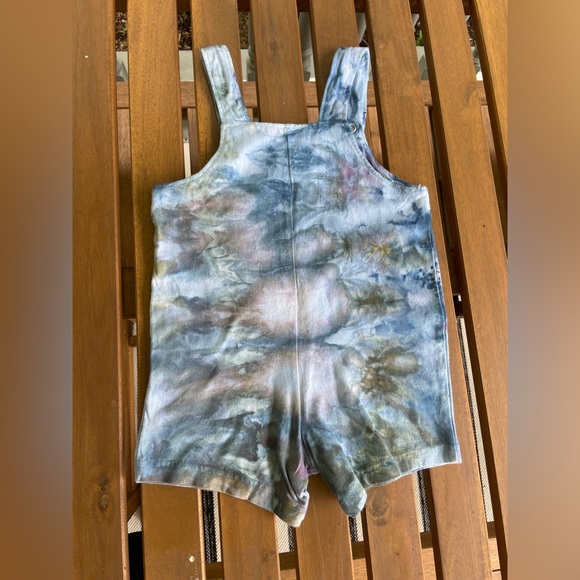 Boho Baby: One of a Kind Iced Dyed Overalls Romper 24m Blue/Green/Brown/Purple - Picture 7 of 14